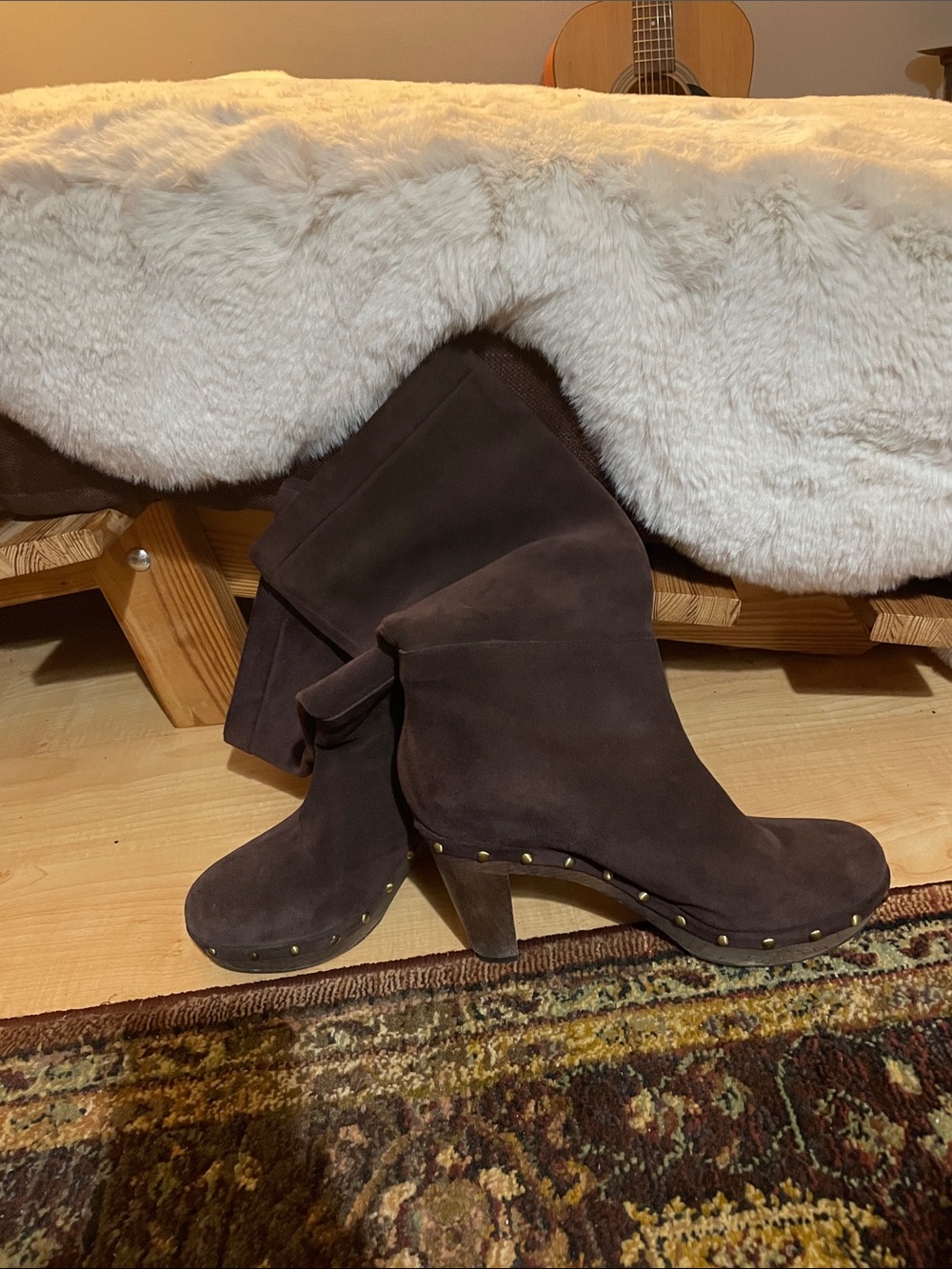 Banana Republic Dark Brown Suede High-Heel Studded Clog Boots